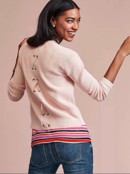 CAbi Sweaters - Sz M CAbi Soft Blush Lace-Back Crew Cardigan
